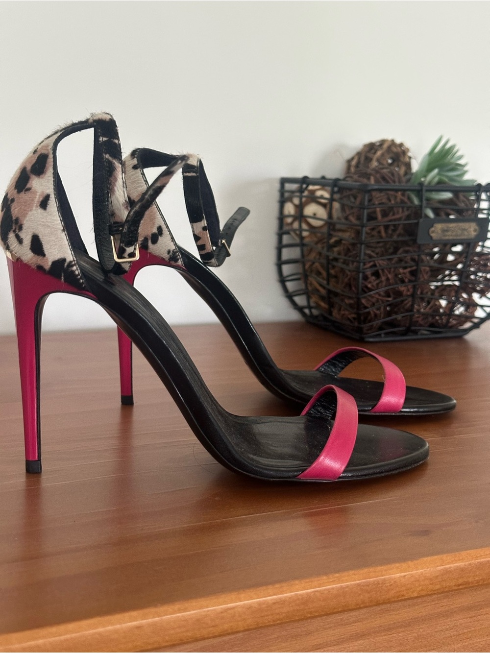 Burberry Pink and Leopard-Print Stiletto Sandals